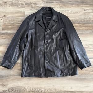 Whet Blu Black Leather Coat Men’s XXL Thinsulate Lined Button Front Jacket